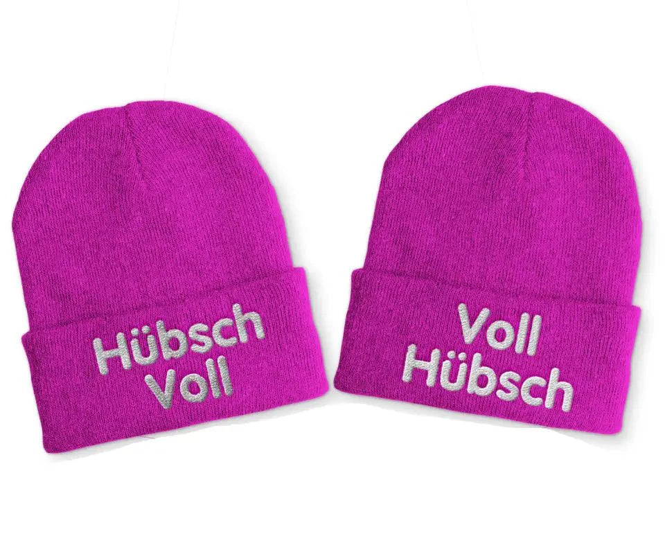 Voll Hübsch | Hübsch Voll Duo Statement Beanie Mütze mit Spruch - tshirtladen - Mütze