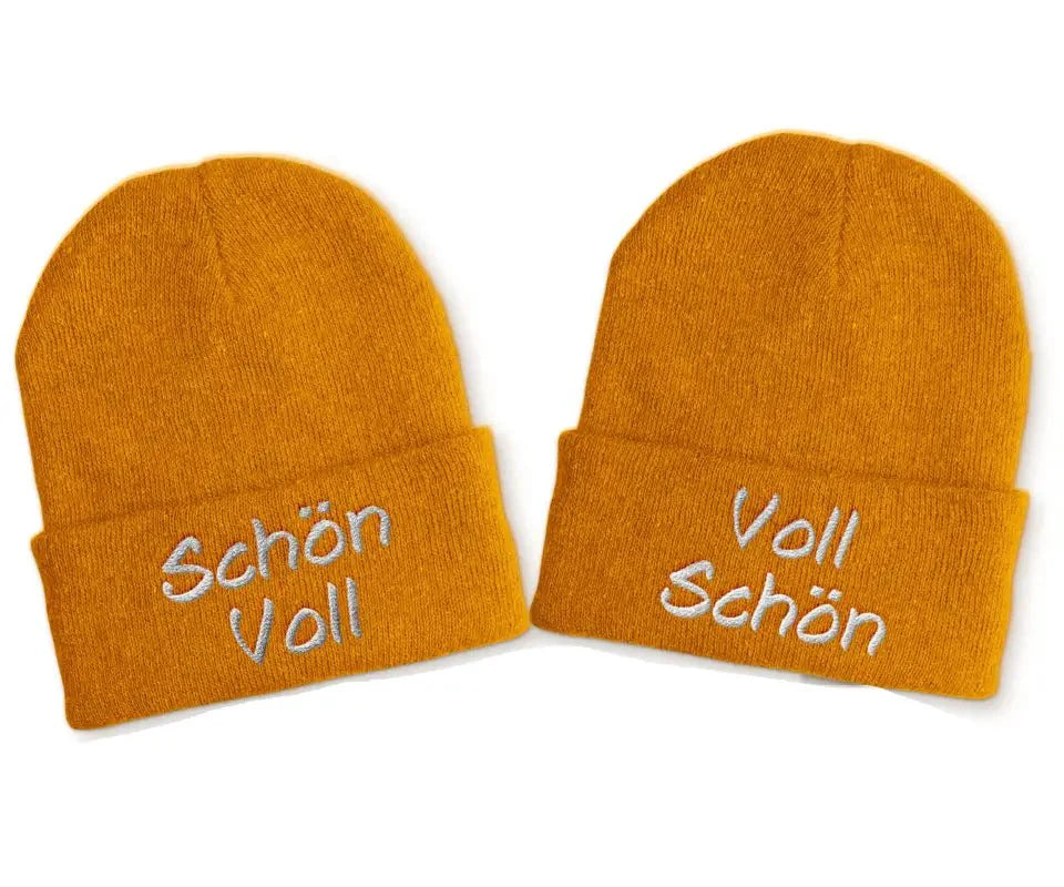 Voll Schön | Schön Voll Duo Statement Beanie Mütze mit Spruch - tshirtladen - Mütze