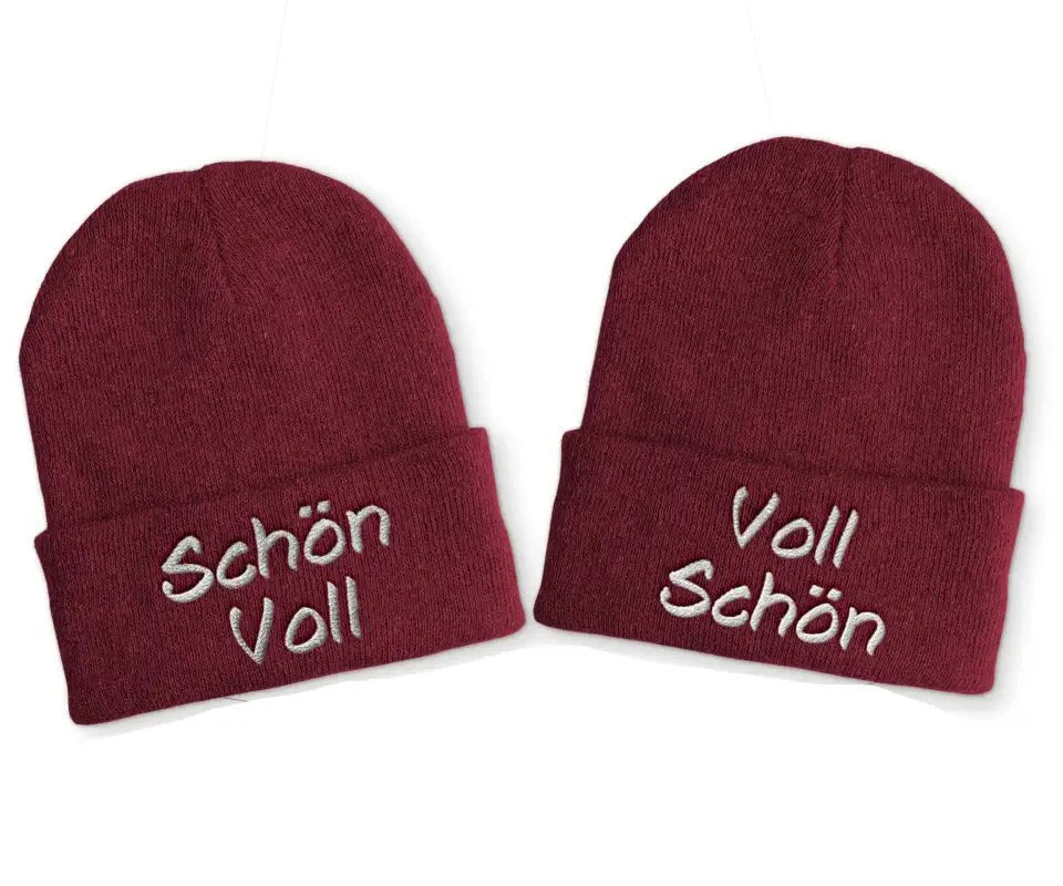 Voll Schön | Schön Voll Duo Statement Beanie Mütze mit Spruch - tshirtladen - Mütze