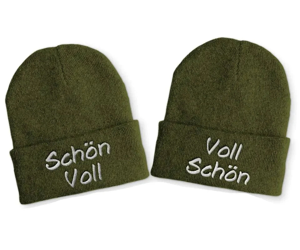 Voll Schön | Schön Voll Duo Statement Beanie Mütze mit Spruch - tshirtladen - Mütze