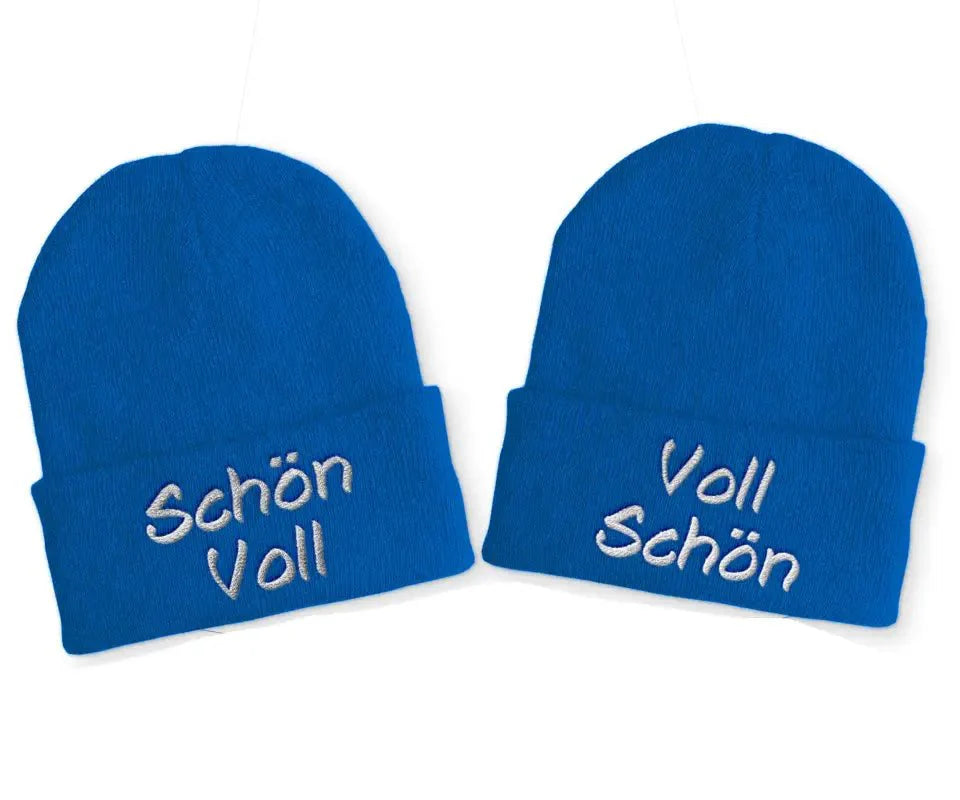 Voll Schön | Schön Voll Duo Statement Beanie Mütze mit Spruch - tshirtladen - Mütze