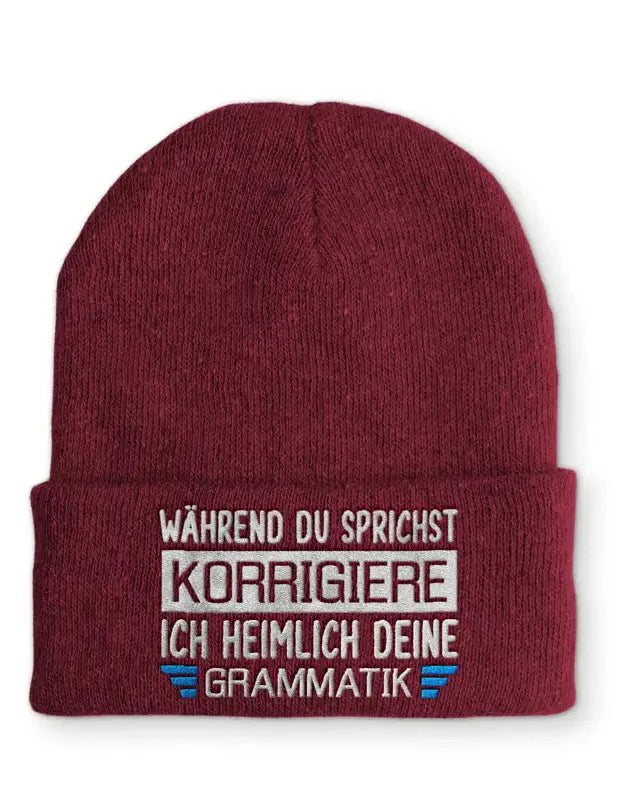 Während du sprichst korrigiere ich heimlich deine Grammatik Statement Beanie Mütze mit Spruch - tshirtladen - Mütze
