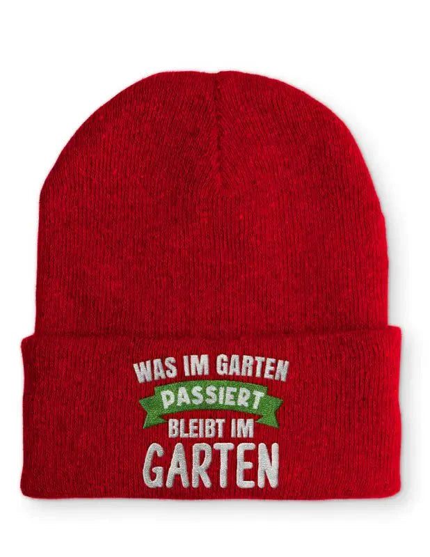Was im Garten passiert bleibt im Garten Statement Beanie Mütze mit Spruch - tshirtladen - Mütze