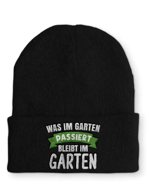 Was im Garten passiert bleibt im Garten Statement Beanie Mütze mit Spruch - tshirtladen - Mütze