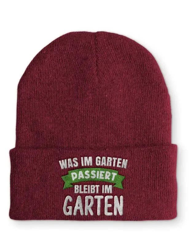 Was im Garten passiert bleibt im Garten Statement Beanie Mütze mit Spruch - tshirtladen - Mütze