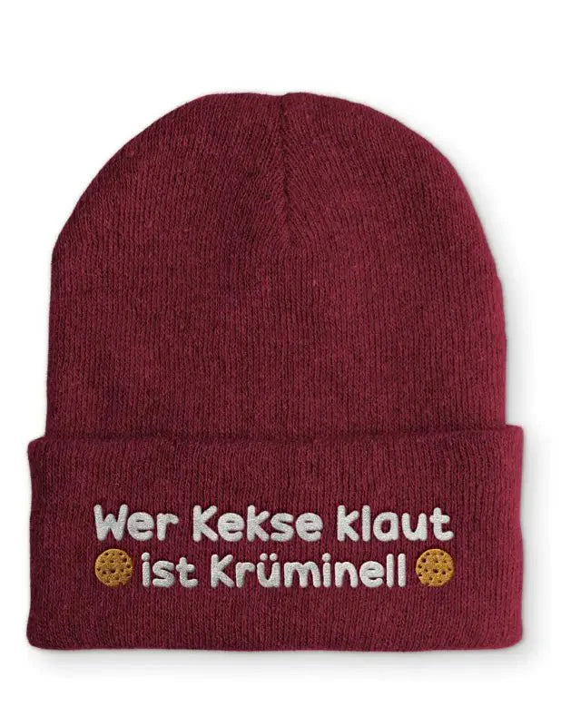 Wer Kekse klaut ist Krüminell Statement Beanie Mütze mit Spruch - tshirtladen - Mütze