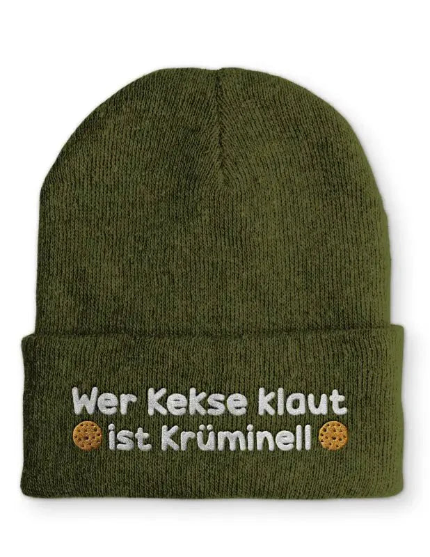 Wer Kekse klaut ist Krüminell Statement Beanie Mütze mit Spruch - tshirtladen - Mütze