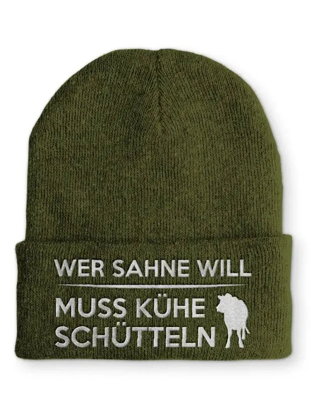 Wer Sahne will muss Kühe schütteln Statement Beanie Mütze mit Spruch - tshirtladen - Mütze