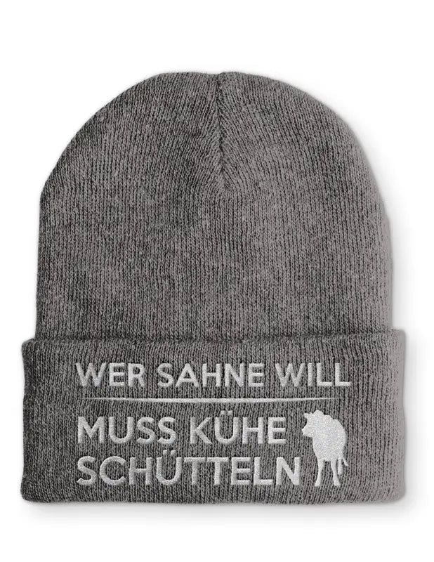 Wer Sahne will muss Kühe schütteln Statement Beanie Mütze mit Spruch - tshirtladen - Mütze