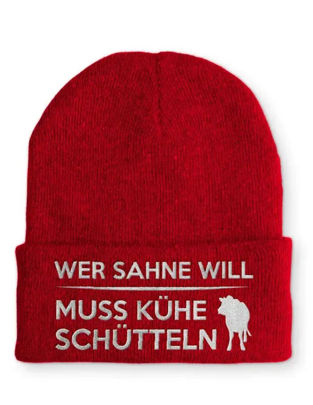 Wer Sahne will muss Kühe schütteln Statement Beanie Mütze mit Spruch - tshirtladen - Mütze