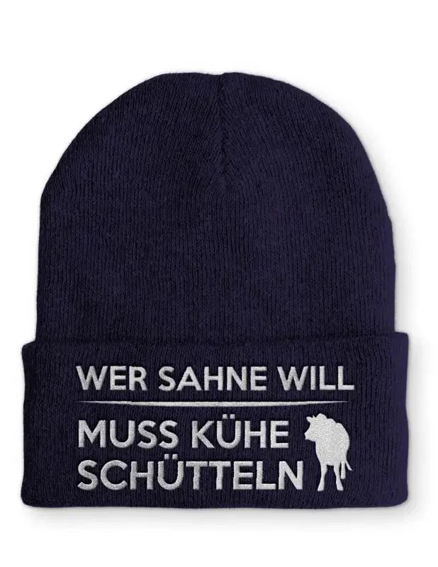 Wer Sahne will muss Kühe schütteln Statement Beanie Mütze mit Spruch - tshirtladen - Mütze