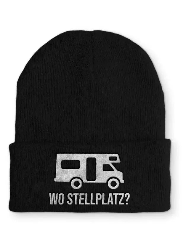 Wo Stellplatz? Statement Beanie Mütze mit Spruch - tshirtladen - Mütze