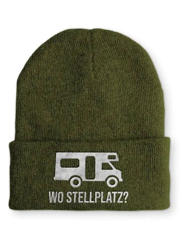 Wo Stellplatz? Statement Beanie Mütze mit Spruch - tshirtladen - Mütze
