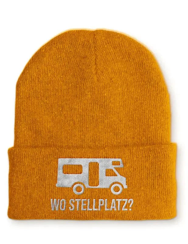 Wo Stellplatz? Statement Beanie Mütze mit Spruch - tshirtladen - Mütze