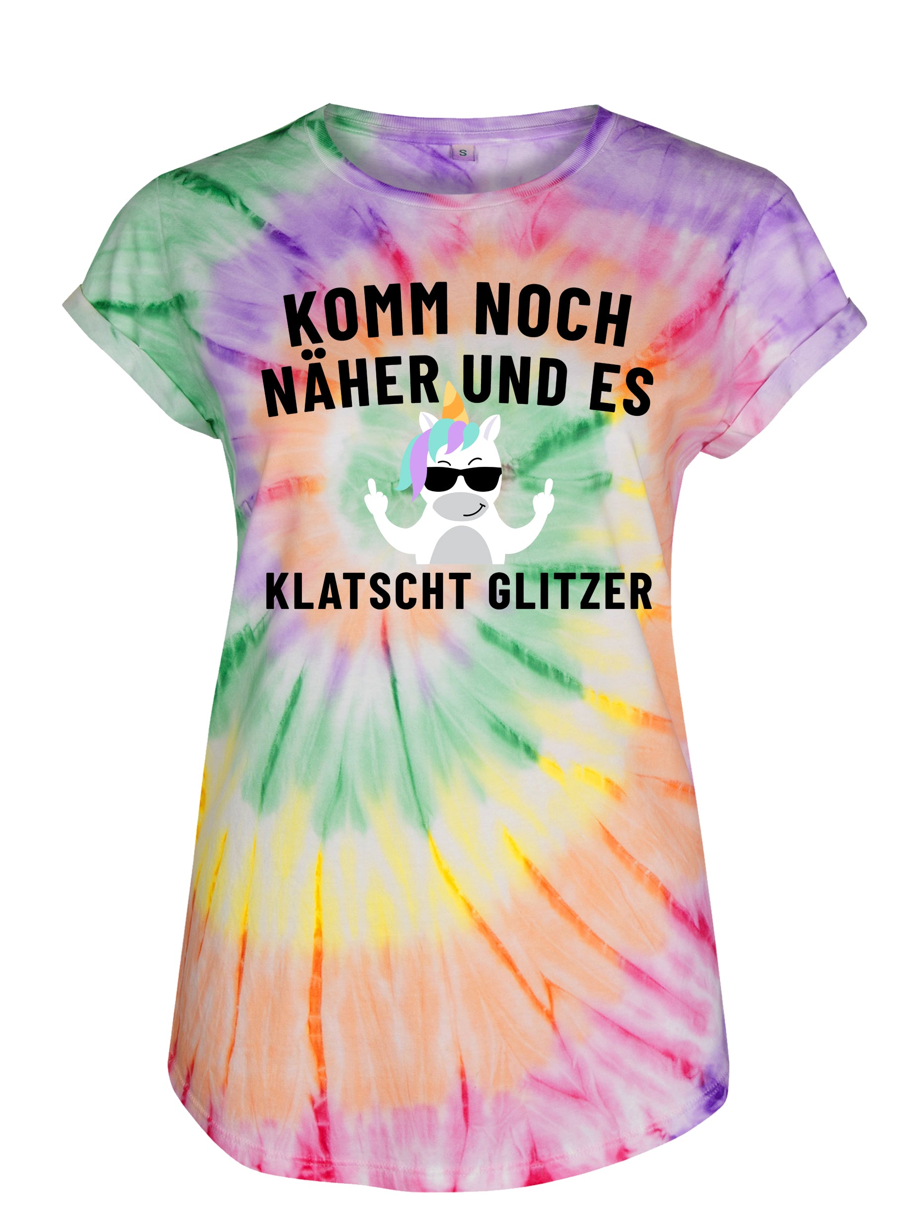 Batik T-Shirt Komm noch näher und es klatscht Glitzer