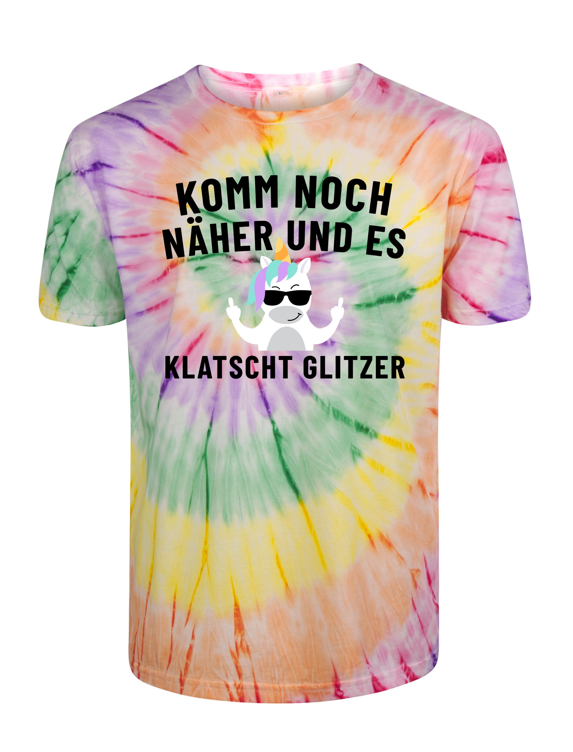 Batik T-Shirt Komm noch näher und es klatscht Glitzer
