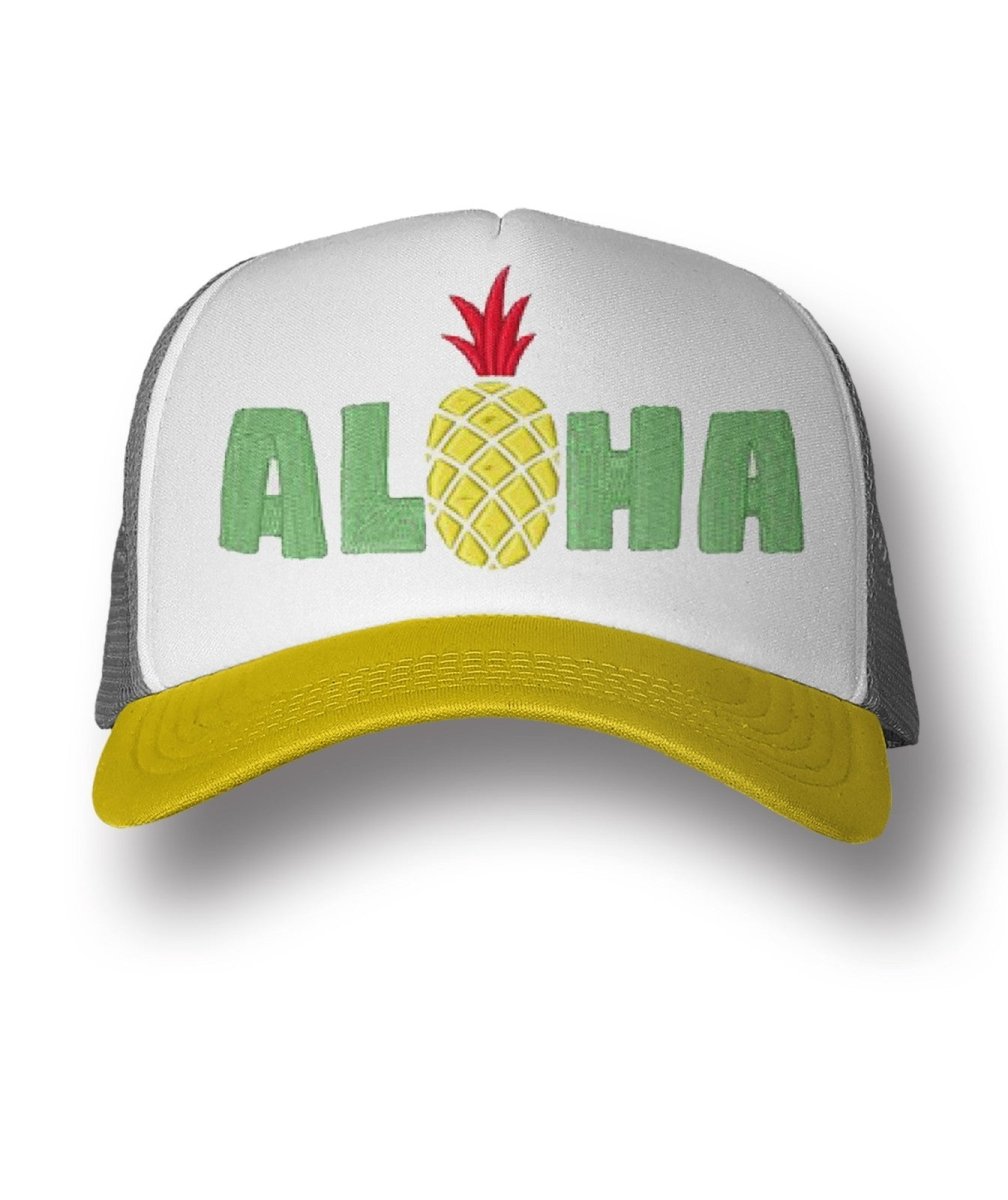 Aloha Trucker Cap mit Ananas gestickt - Schwarzer - Kaffee