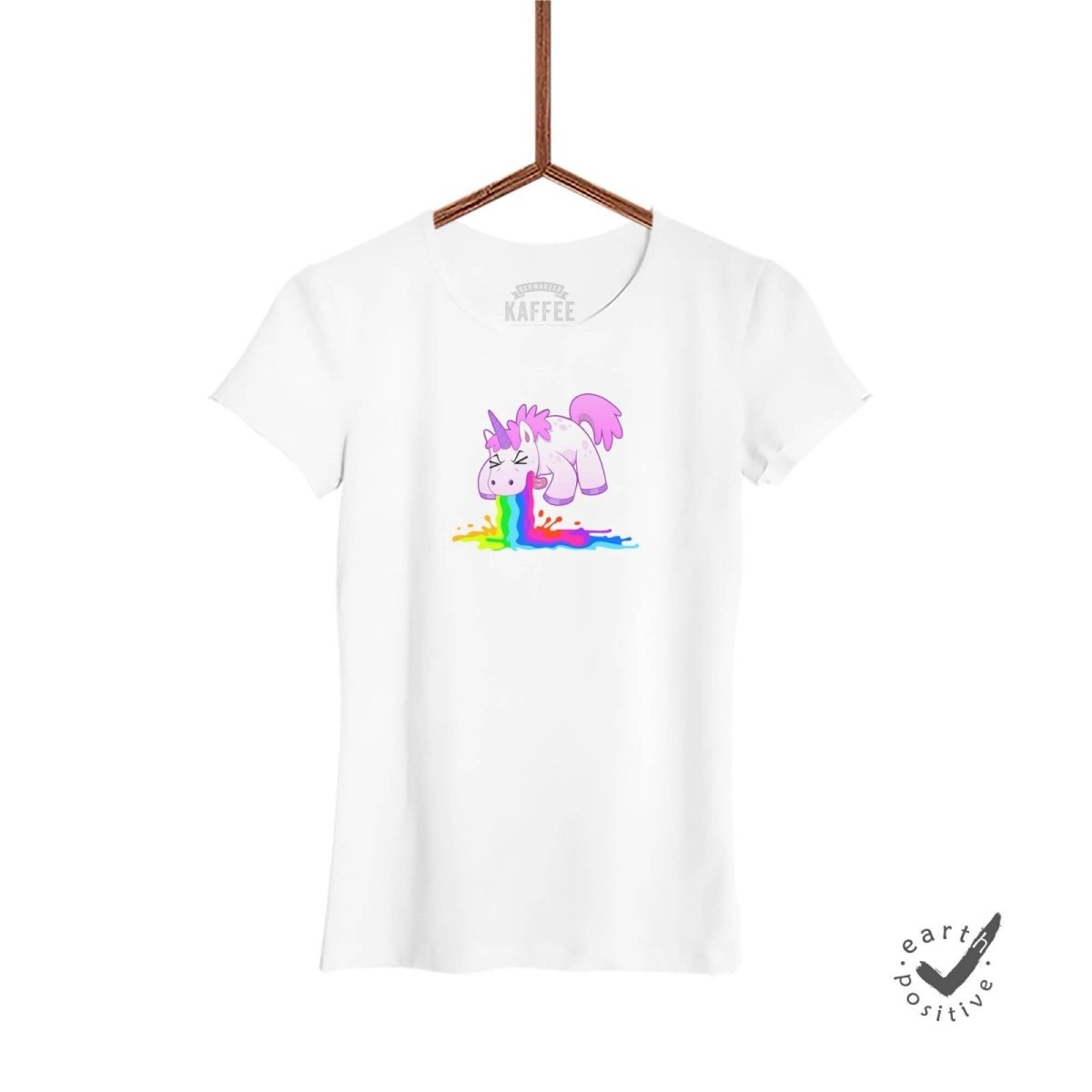 Damen T-Shirt Kotzendes Einhorn - Schwarzer - Kaffee