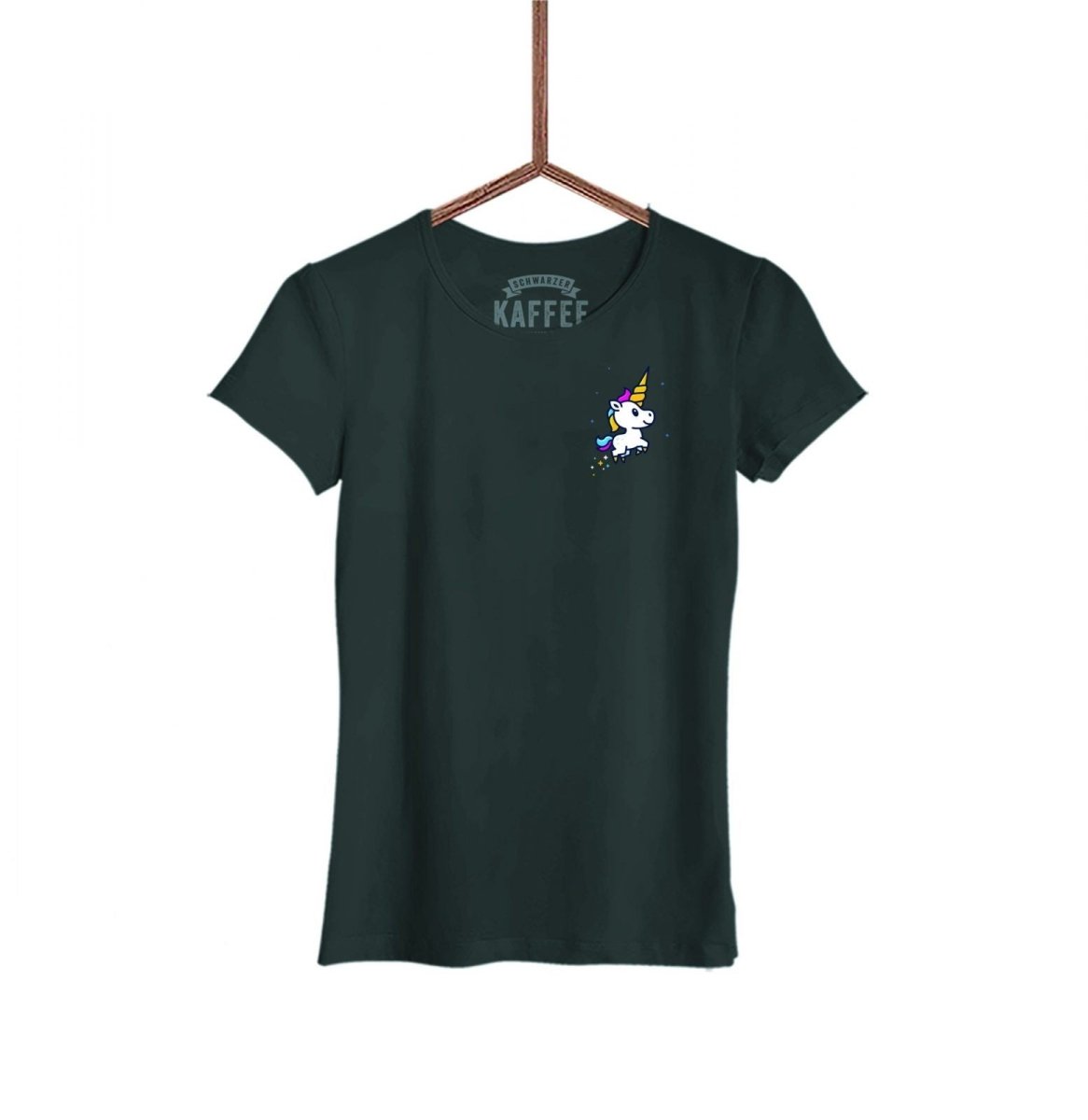 Damen T-Shirt Space Einhorn Pocket Edition - Schwarzer - Kaffee
