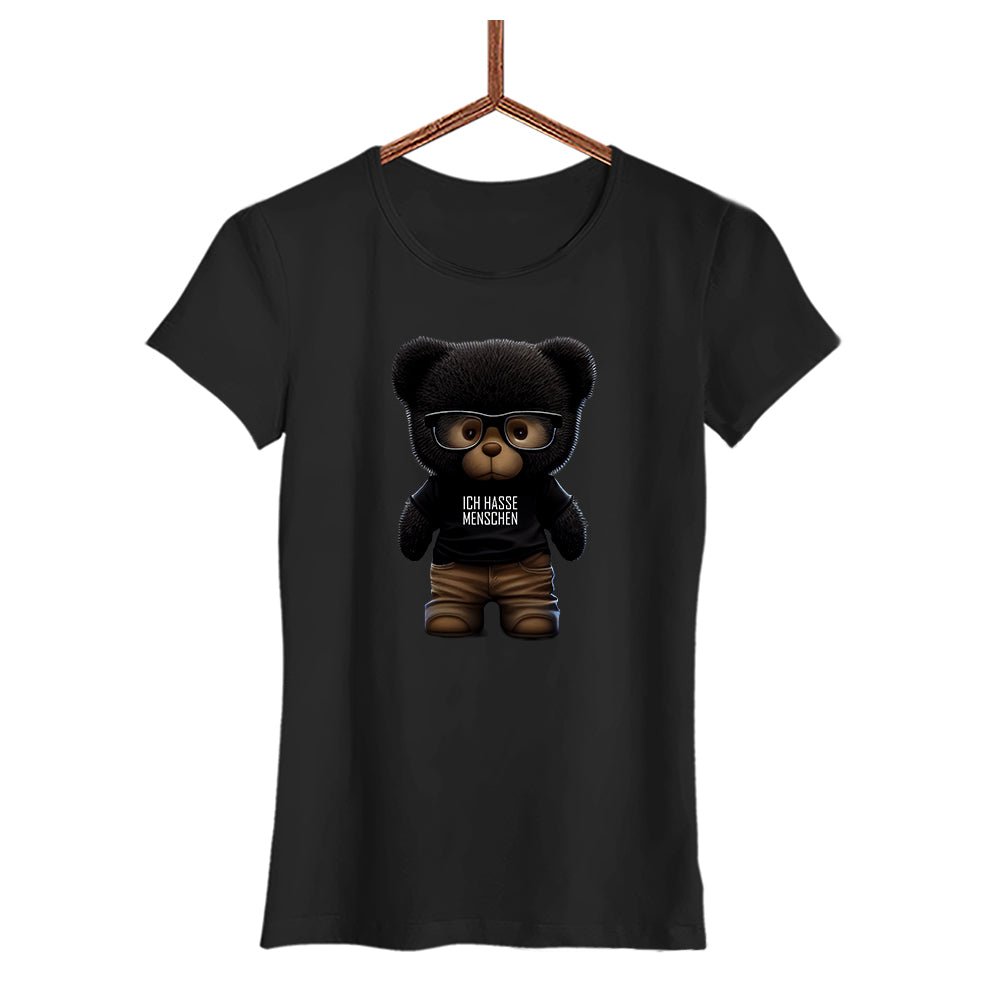 Damen T-Shirt Teddybär Ich hasse Menschen - Schwarzer - Kaffee