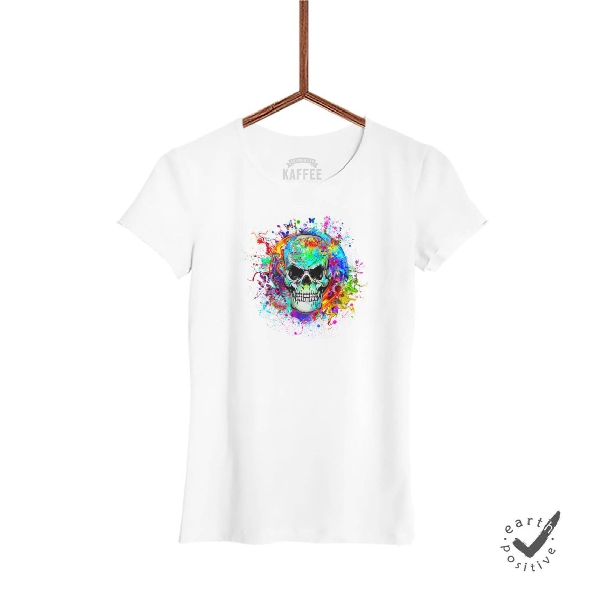 Damen T-Shirt Totenkopf - Schwarzer - Kaffee