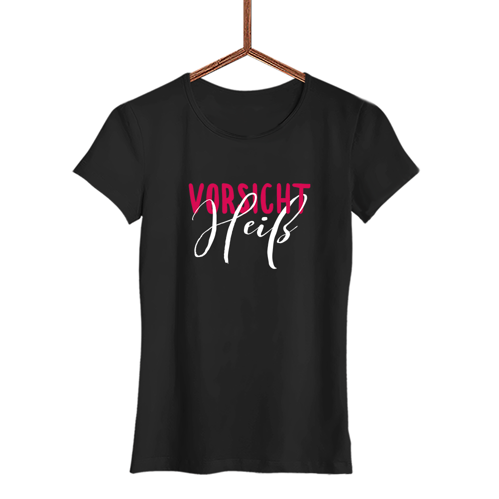 Damen T-Shirt Vorsicht heiß - Schwarzer - Kaffee