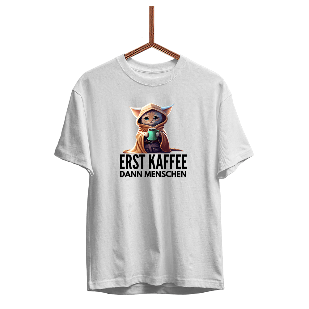 Herren T-Shirt Erst Kaffee dann Menschen - Schwarzer - Kaffee