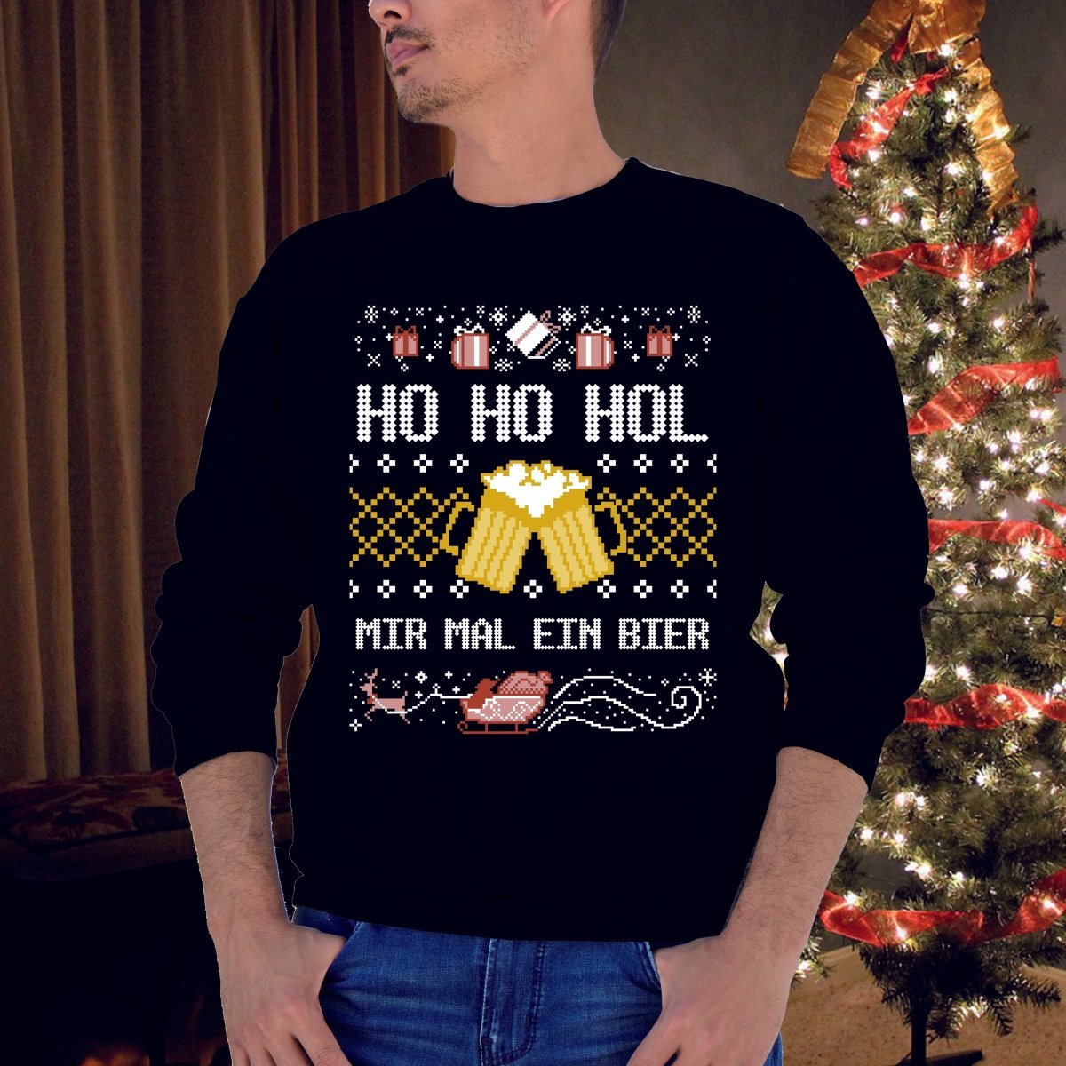 HO HO HOL MIR MAL EIN BIER WEIHNACHTSSWEATSHIRT WEIHNACHTEN - Schwarzer - Kaffee
