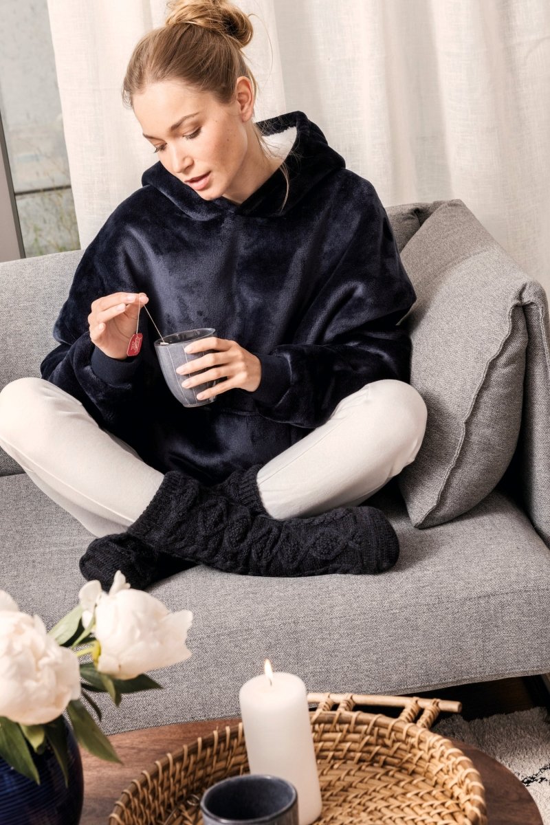 Poncho Decke Hooded - Schwarzer - Kaffee