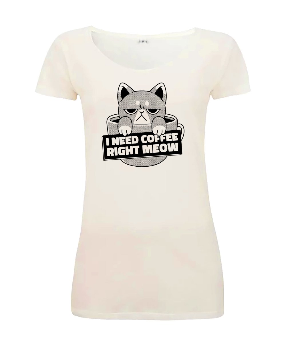 Sommershirt I need Coffee Right Meow Damen T-Shirt - Schwarzer - Kaffee