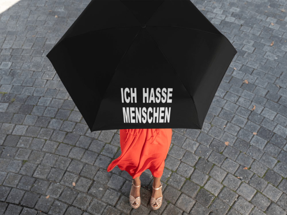 Taschenschirm Schwarz Ich hasse Menschen - Schwarzer - Kaffee