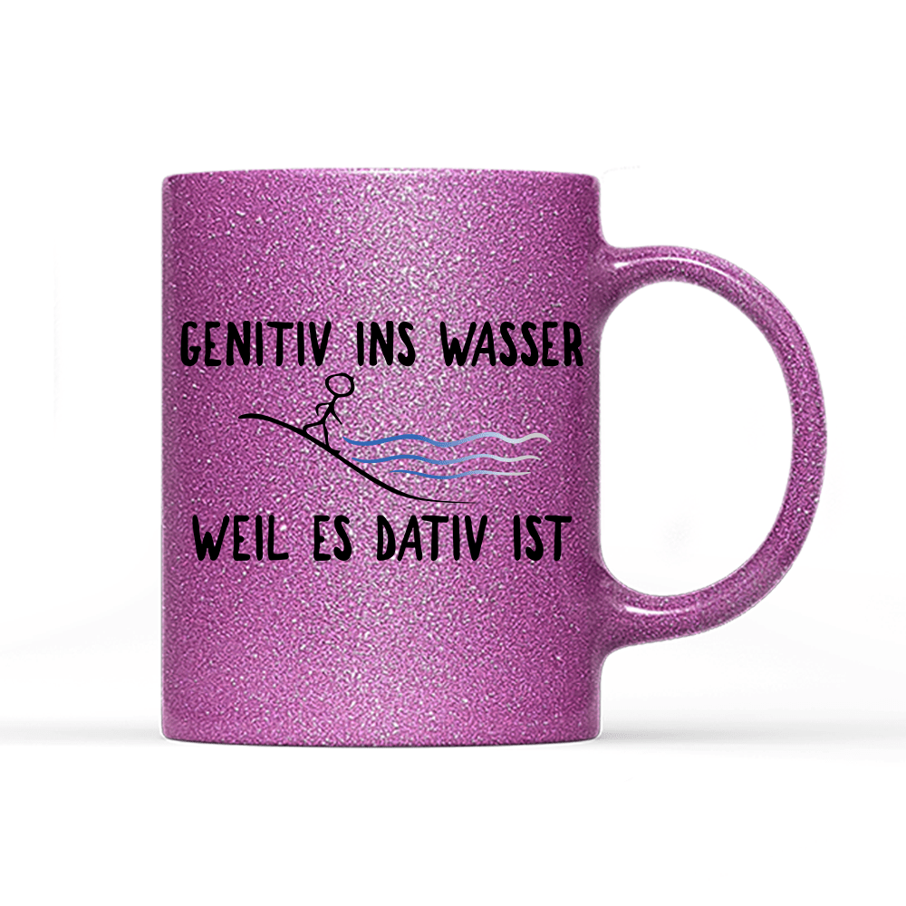 Tasse Glitzer Edition Genitiv ins Wasser weil es Dativ ist - Schwarzer - Kaffee