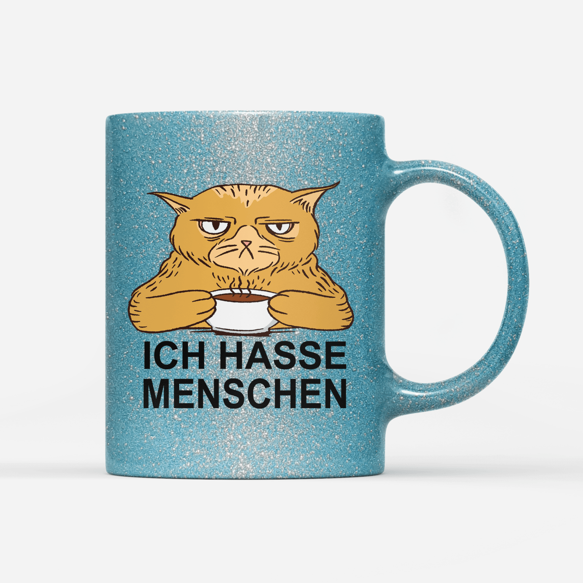 Tasse Glitzer Edition Ich hasse Menschen Katze - Schwarzer - Kaffee