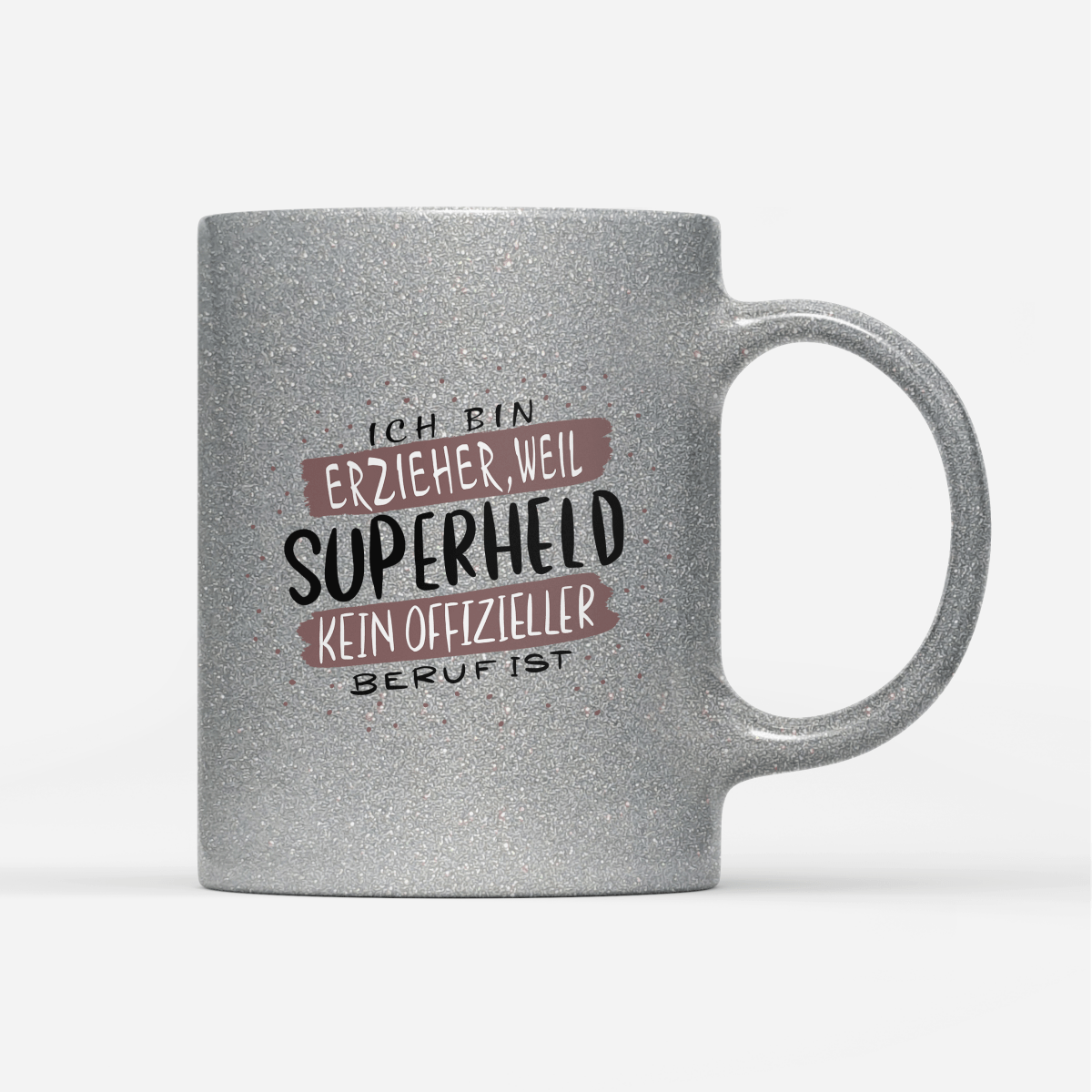 Tasse Glitzer Ich bin Erzieher weil Superheld kein offizieller Beruf ist - Schwarzer - Kaffee