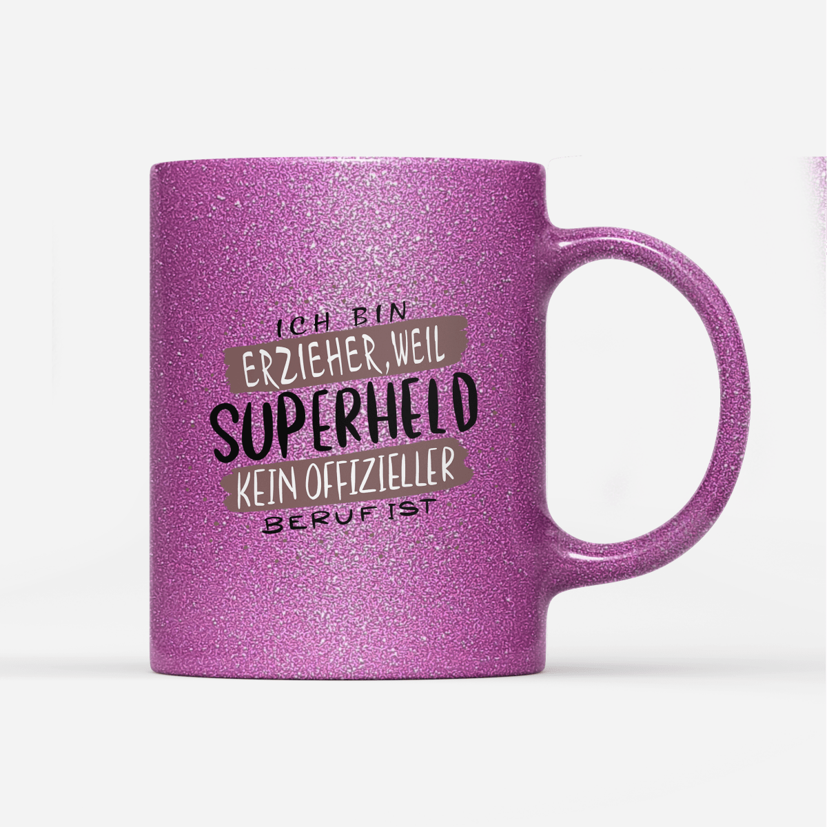 Tasse Glitzer Ich bin Erzieher weil Superheld kein offizieller Beruf ist - Schwarzer - Kaffee