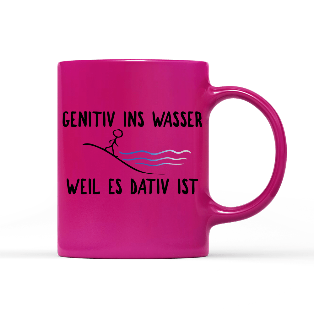 Tasse Neon Genitiv ins Wasser weil es Dativ ist - Schwarzer - Kaffee