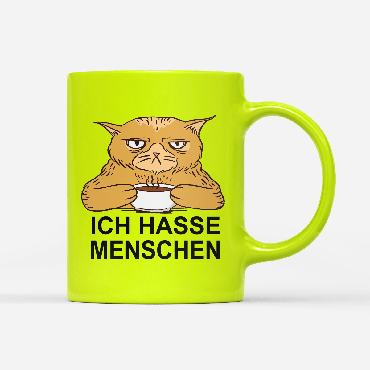 Tasse Neon Ich hasse Menschen Katze - Schwarzer - Kaffee